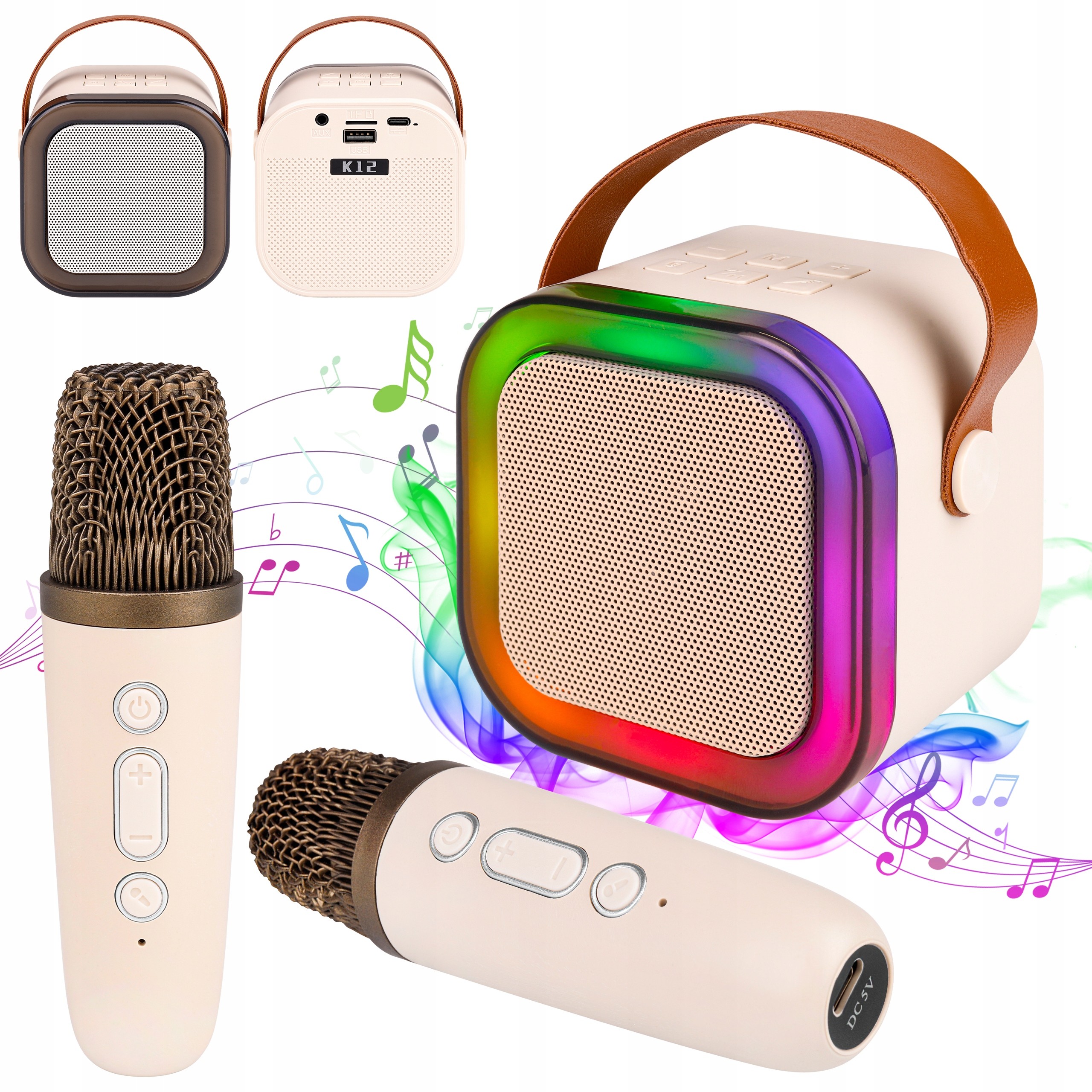Set karaoke, difuzor Bluetooth, 2 microfoane, iluminare RGB, 90Hz-18kHz, 3W, 75 db - imagine 12